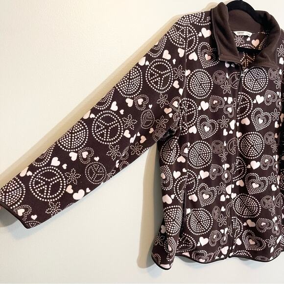 Old Navy Love Peace Mock Neck Long Sleeve Full Zip Fleece Jacket Brown XXL - Picture 3 of 10